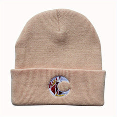Crescent Embroidery Beanie Knit Hat Unisex Warm Lightweight