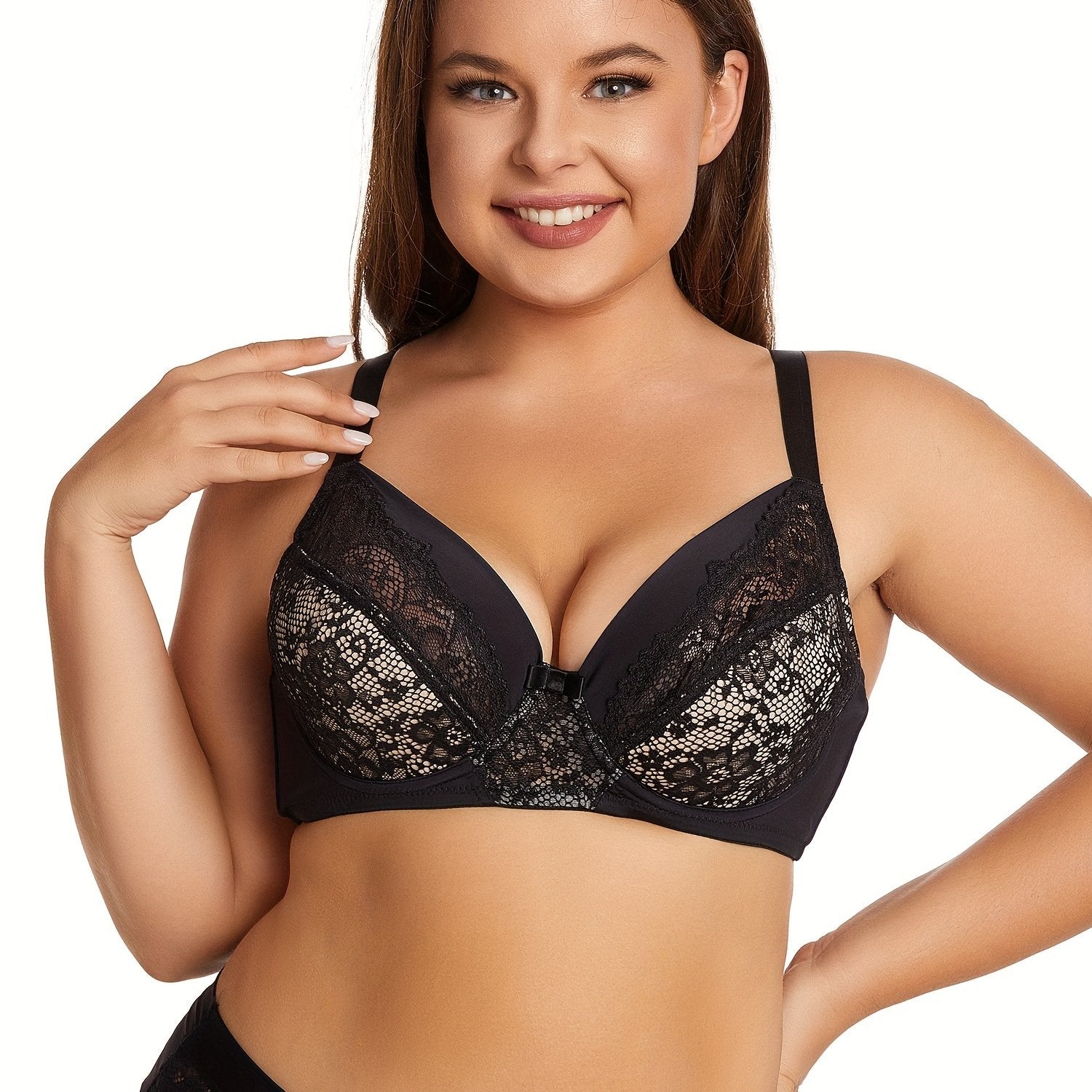  Sexy Bra Women's Plus Floral Jacquard Contrast Lace Semi Sheer Bra