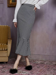 Houndstooth Mermaid Skirts Bodycon Slim Casual Maxi Skirts