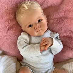 18" Adorable Boy Doll Full Body Vinyl Blonde Hair Realistic Reborn Doll