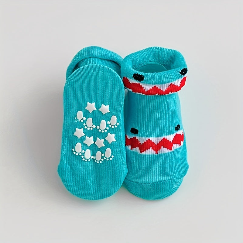 3Pairs Newborn Baby Toddler Unisex Socks Shark Print Non slip Floor Socks