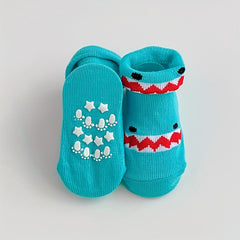 3Pairs Newborn Baby Toddler Unisex Socks Shark Print Non slip Floor Socks