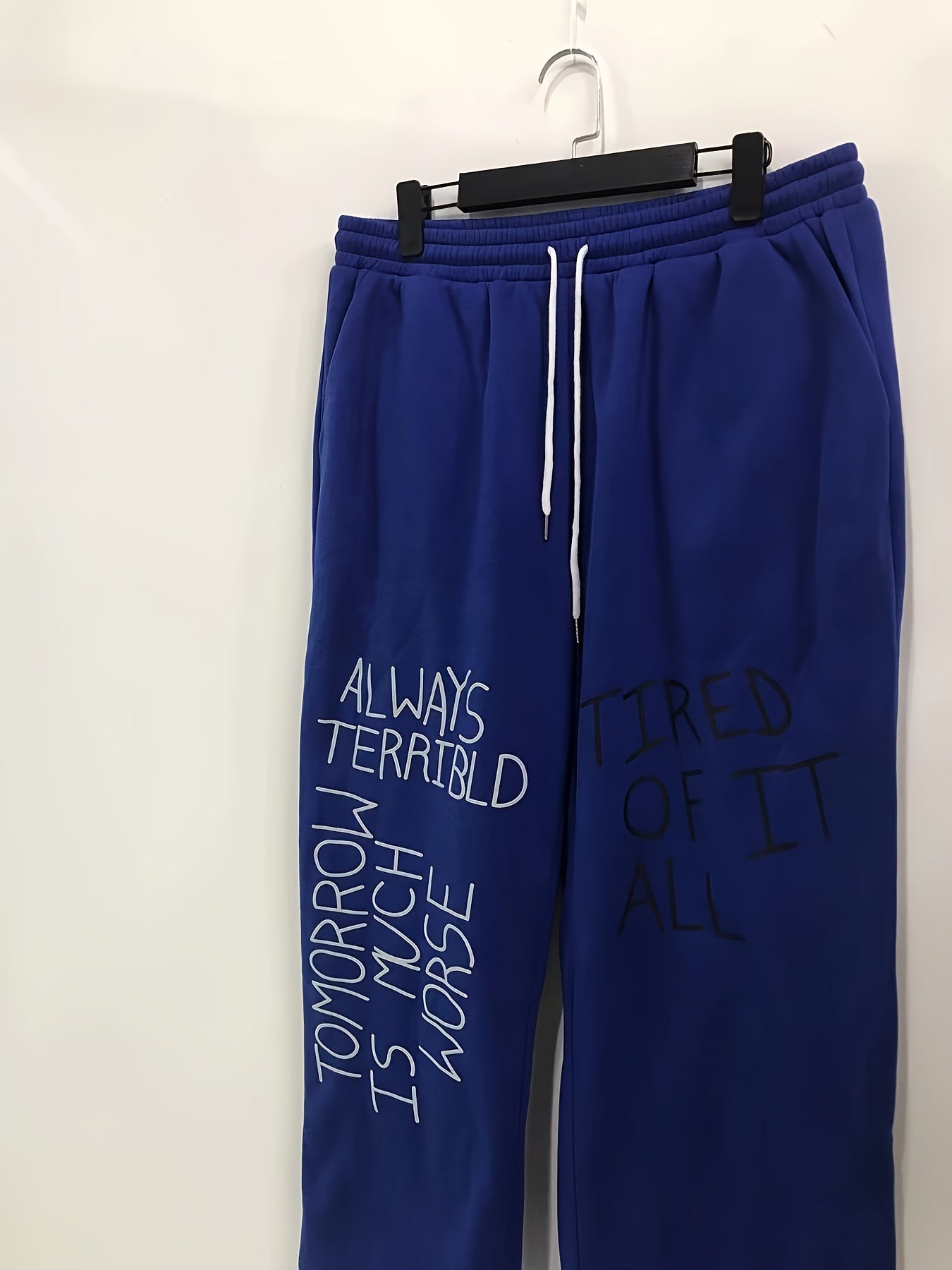 Women's Plus Size Casual Pants: Letter Graphic Drawstring Waist Loose Trousers