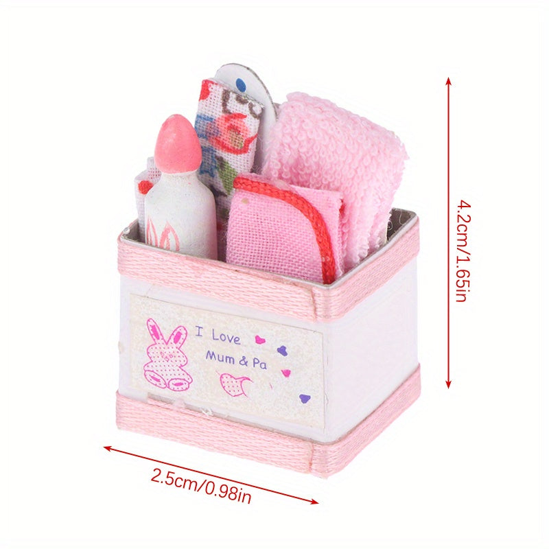 1:12 Scale Plastic Dollhouse Accessories Set with Storage Basket Pink and Teapot