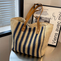Striped Tote Bag Large Capacity Shoulder Bag