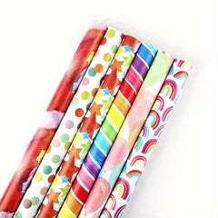 6pcs Colorful Cartoon Birthday Gift Wrapping Paper Roll