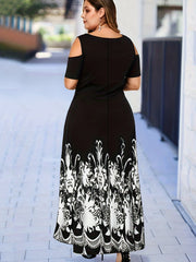  Women's Floral Print Cold Shoulder High Low Dress