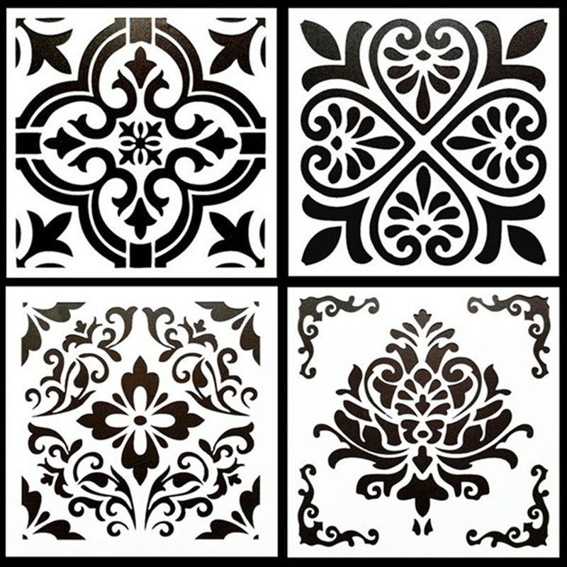 Vintage Pattern Stencils Set for DIY Painting on Tile Floor Furniture