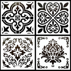 Vintage Pattern Stencils Set for DIY Painting on Tile Floor Furniture