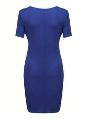  Solid Metal Decor Bodycon Midi Dress