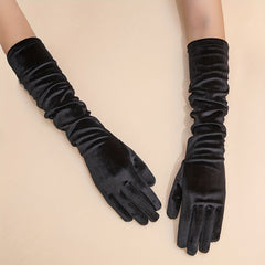 Velvet Long Gloves Solid Vintage Women Dress Gloves