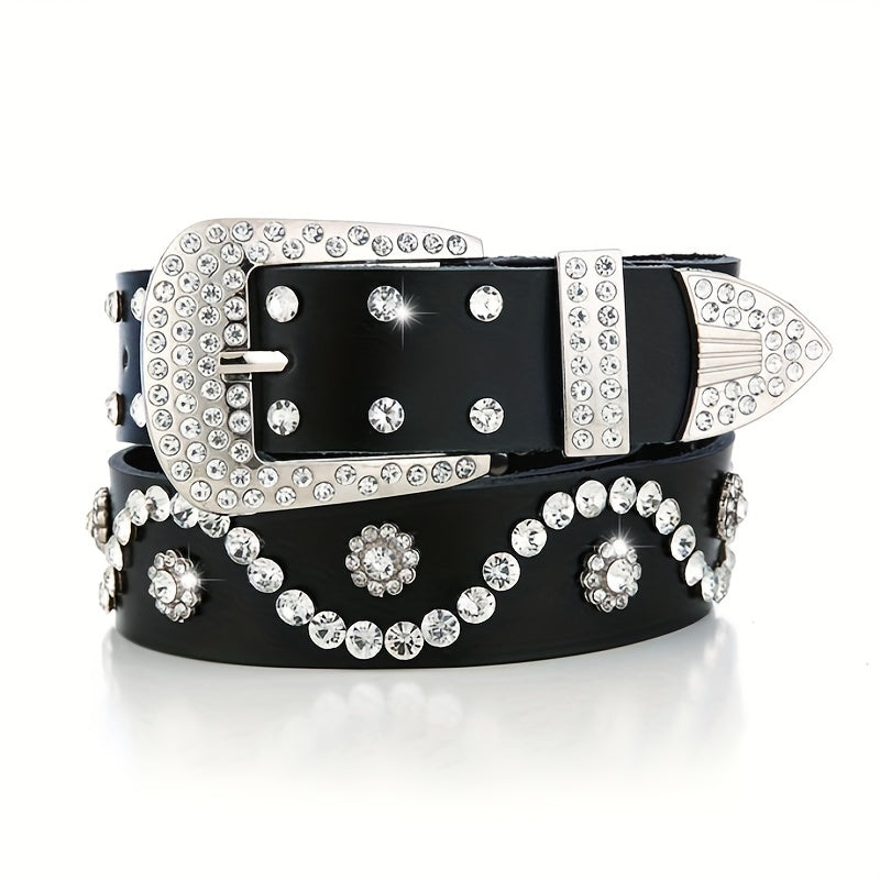 Rhinestone Leather Belt for Women Men