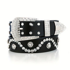 Rhinestone Leather Belt for Women Men