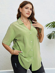  Casual Blouse Solid Button Up Short Sleeve V Neck Blouse