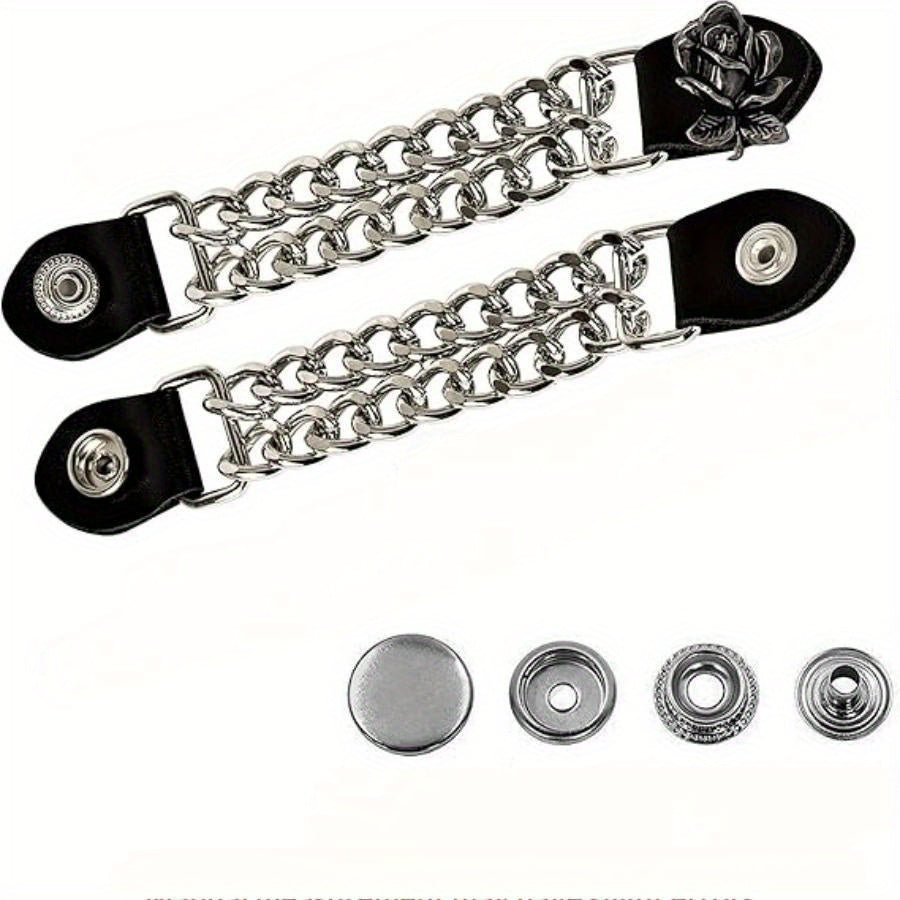2pcs Steel Buckle Motorcycle Vest Extension Chain Retro Riding Style