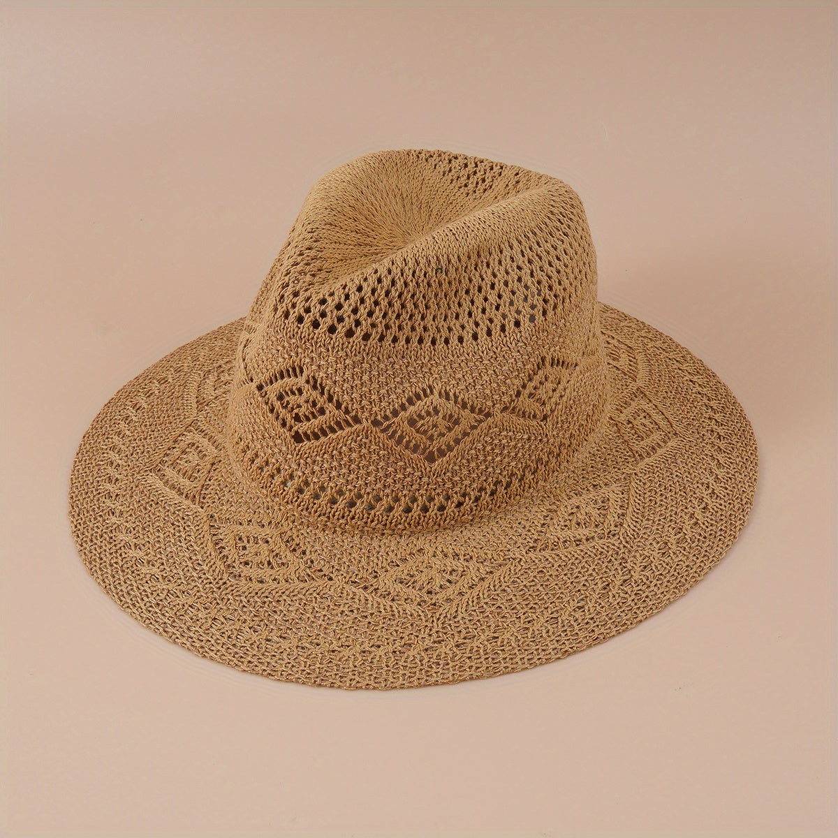Vintage Hollow Crochet Straw Hat Women Fedora Cap Beach Hats