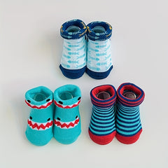 3Pairs Newborn Baby Toddler Unisex Socks Shark Print Non slip Floor Socks