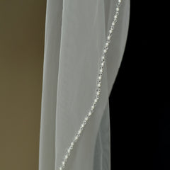 Beaded Bridal Veil Long Finger Length Bridal Gown with Beaded Edges