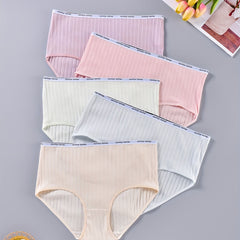 5 Pack Plus Size Panties Set Women's Plus Ribbed Letter Tape Trim Briefs
