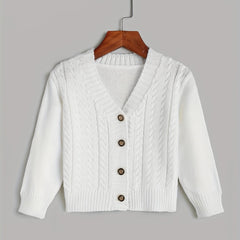 Kids Button V neck Knit Cardigan Sweater Coat Top For Toddlers