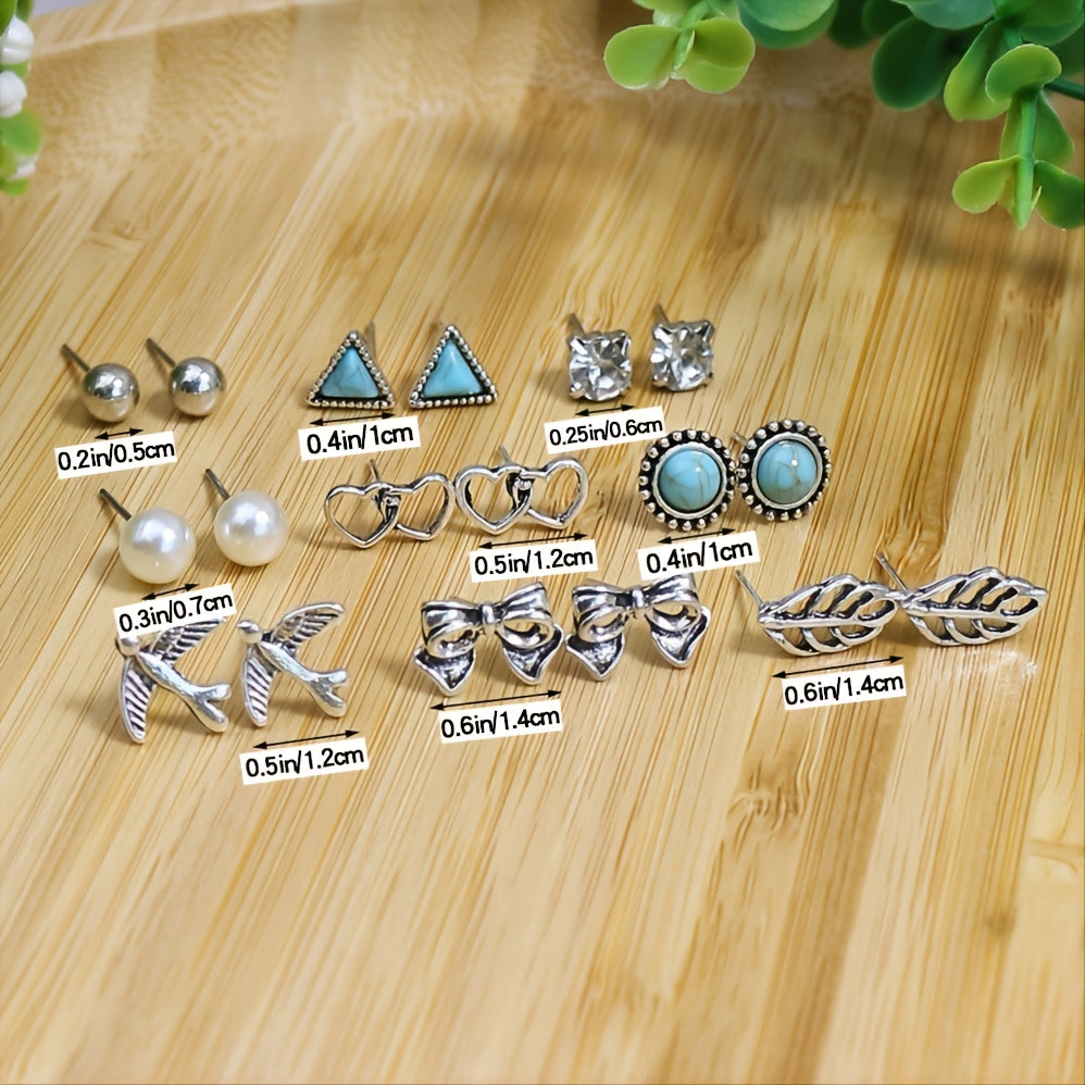 Folklore Silver Geometric Earrings w/ Zicron Turquoise Stud