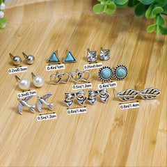 Folklore Silver Geometric Earrings w/ Zicron Turquoise Stud