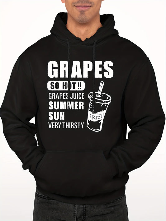 Grapes & Drinks Print Hoodie Men's Graphic Pullover Sweatshirt