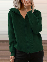  Solid Ribbed Long Sleeve Zipper Overcoat