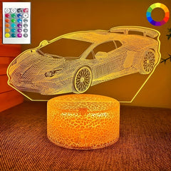 3D Sports Car USB Night Light for Children's Room, Birthday Gift