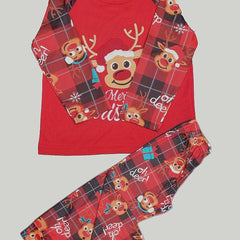 Christmas Elk Print Pajama Set Long Sleeve Top & Plaid Pants Women's Sleepwear