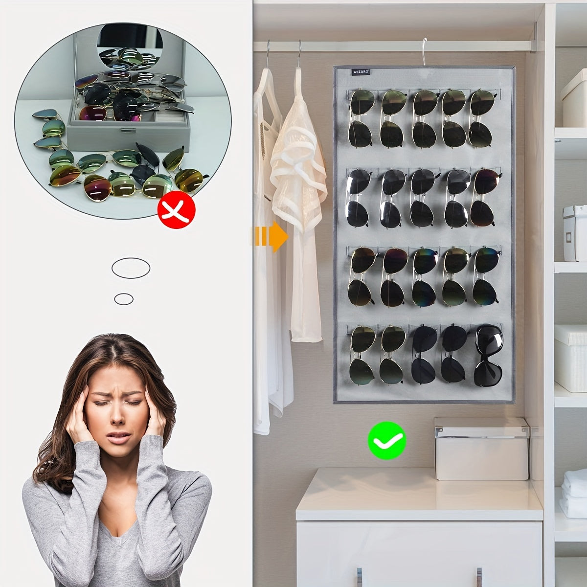 Dual Sided Sunglasses Organizer Wall Mounted Rack Storage