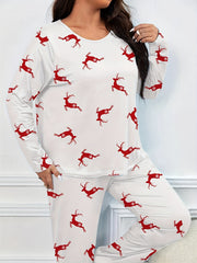  Christmas Casual Pajama Set Elk Print Tee & Pants 2 Piece