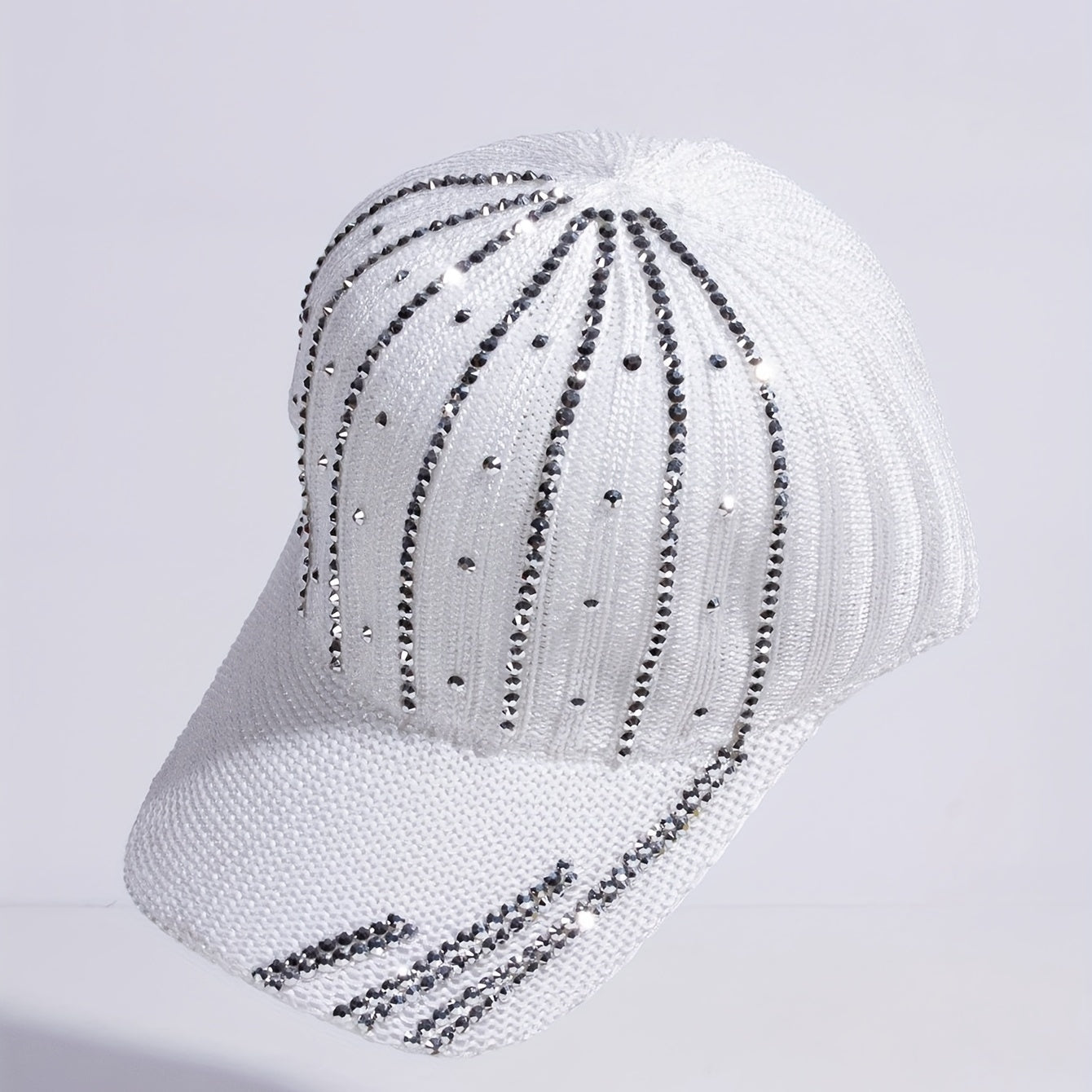 Rhinestone Striped Decor Baseball Cap Knitted Dad Hat Sun Hat Women