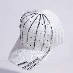 Rhinestone Striped Decor Baseball Cap Knitted Dad Hat Sun Hat Women