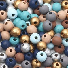 200pcs 6-8mm Mixed Wooden Round Beads DIY Bracelet Necklace
