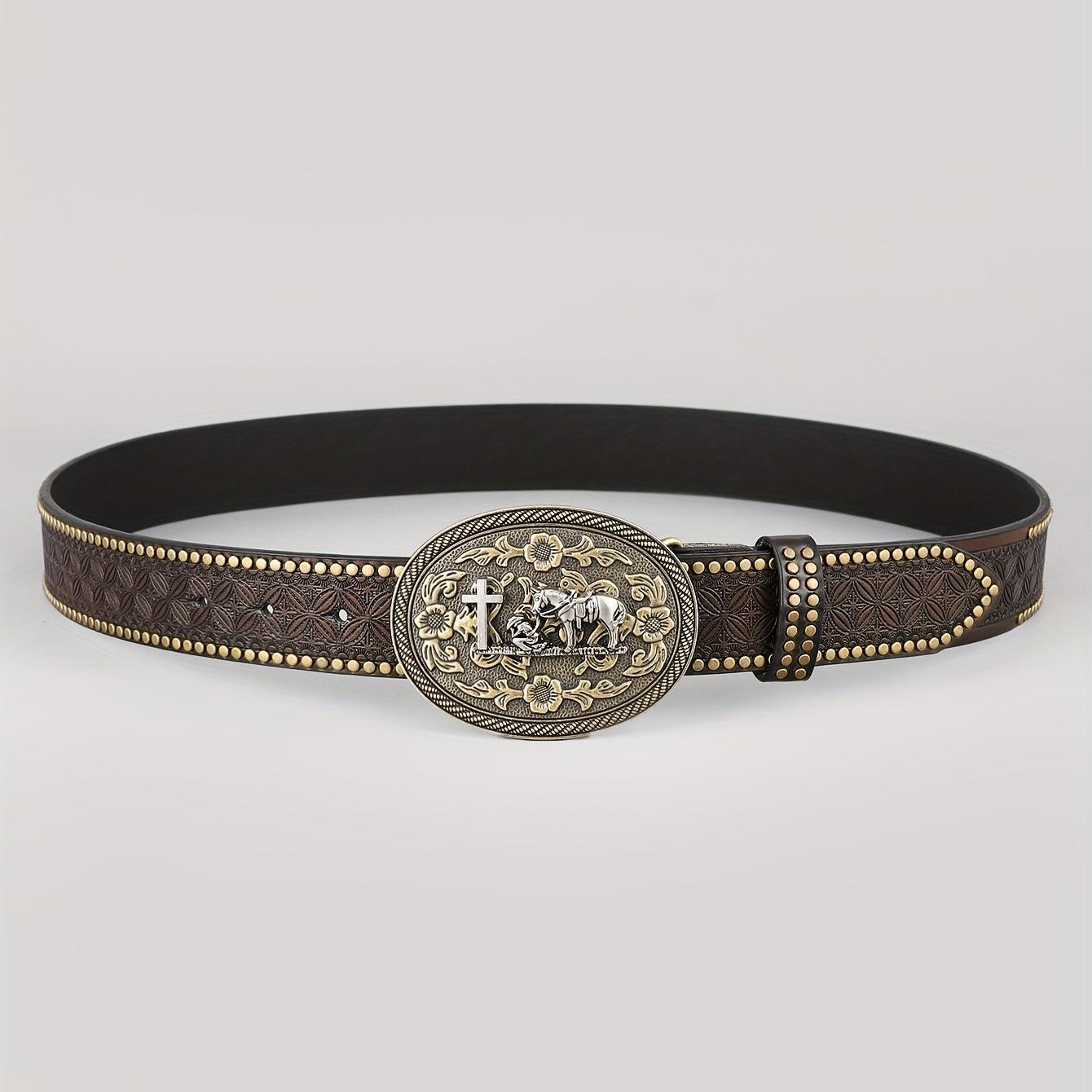Dark Brown Men's Vintage Western Cowboy PU Leather Belt