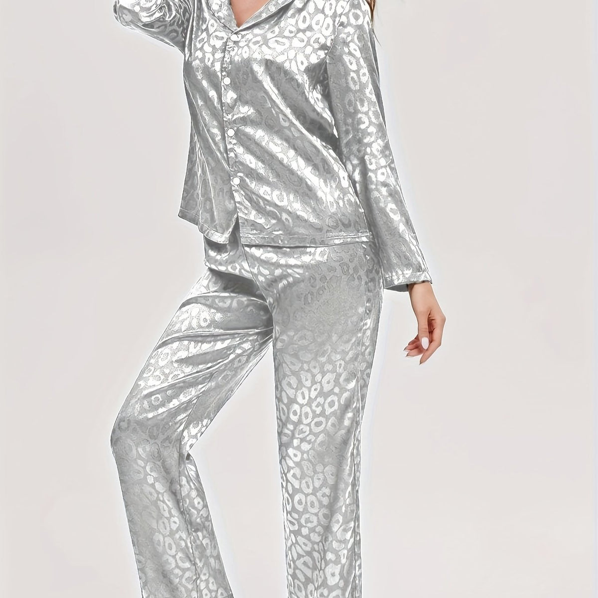 Leopard Print Pajama Set Long Sleeve Top & Pants