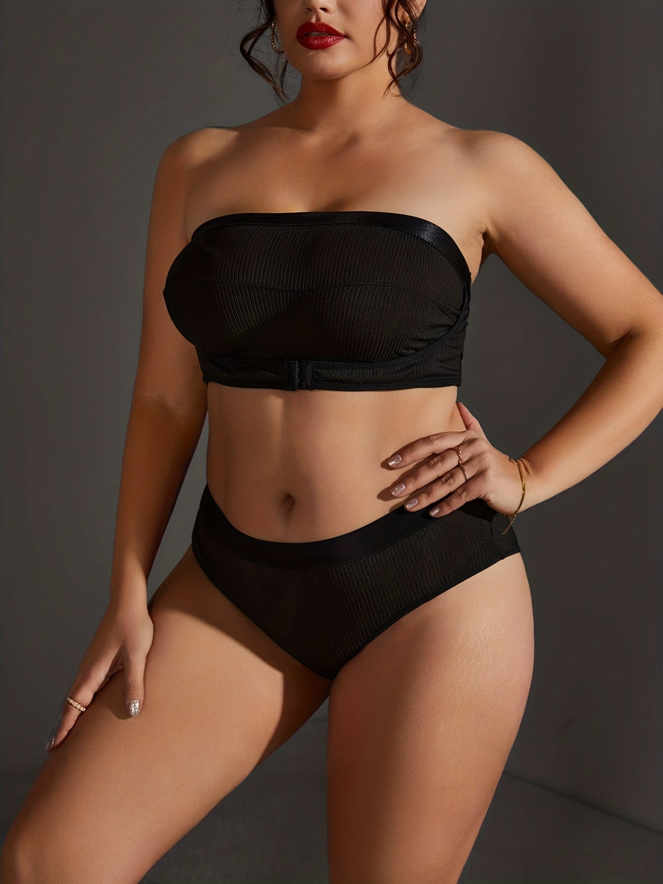  Ribbed Body Shaping Bra & Underwear Lingerie Set