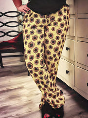 Sunflower Print Drawstring High Rise Casual Pants Plus Size