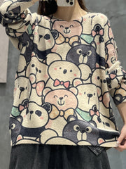  Bear Print Long Sleeve Round Neck Sweater