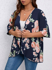  Floral Print Open Front Coat