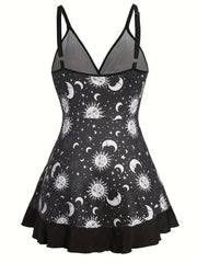  Moon & Sun Print Surplice Neck Cami Top