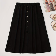  Casual Skirt Women's Plus Solid Button Decor High Rise Maxi Skirt