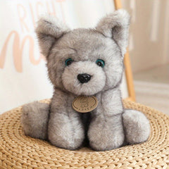 Grey Milk Dog Plush Toy Soft Stuffed Animal with Expressive Eyes