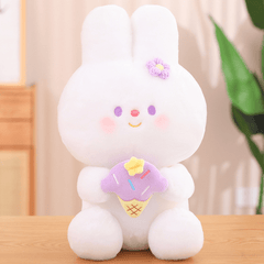 Adorable Rabbit Plush Toy with Flower & Ice Cone Soft Stuffed Animal