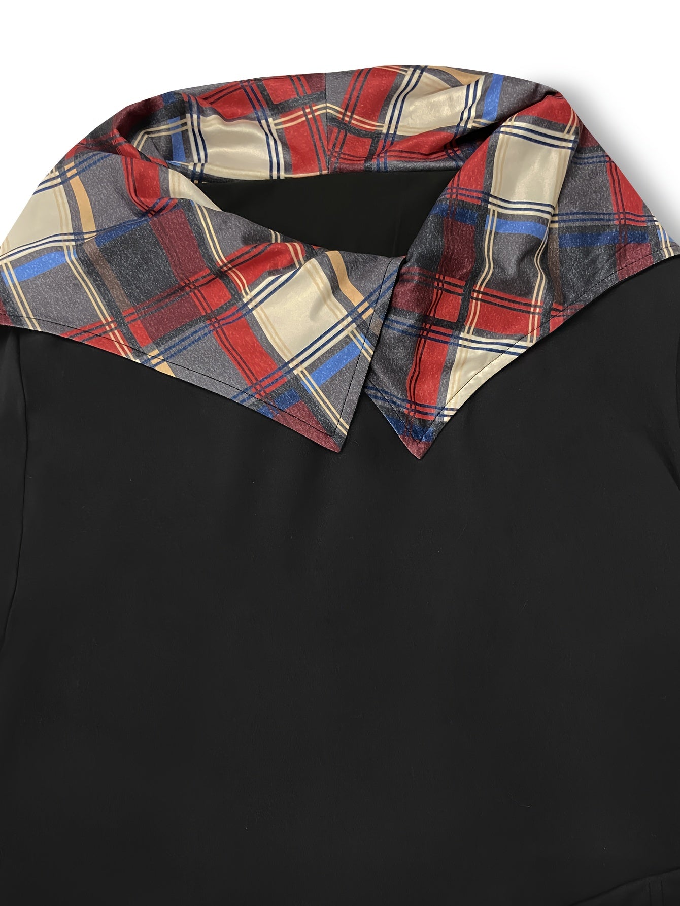  Colorblock Plaid Print Button Hooded Dress