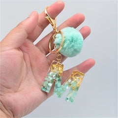Plush Ball & Plastic Letter Keychain for Women & Girls