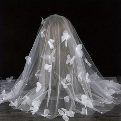 Butterfly Tulle Bridal Veil with Floral Layering