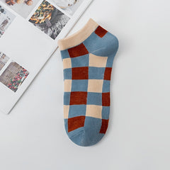 6 Pairs Women's Striped & Plaid No Show Socks