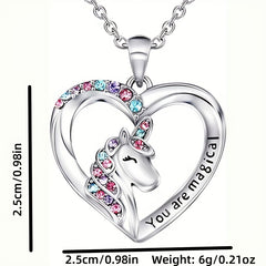 Zircon Unicorn Heart Pendant Necklace for Girls